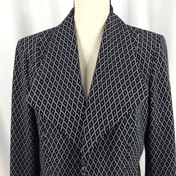 Black Label Evan Picone Open Trench Blazer Jacket 10 Black Diamond Plaid Gold - Picture 5 of 10